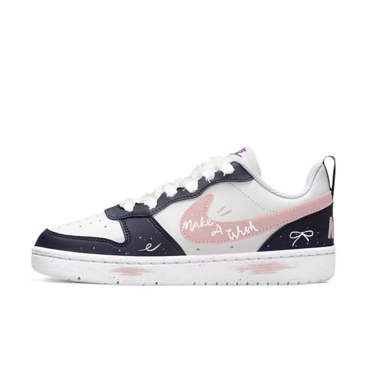 Nike Nike Court Borough Black Rose Star Wish Synthetic Leather Slip Resistant Abrasion Resistant Low top