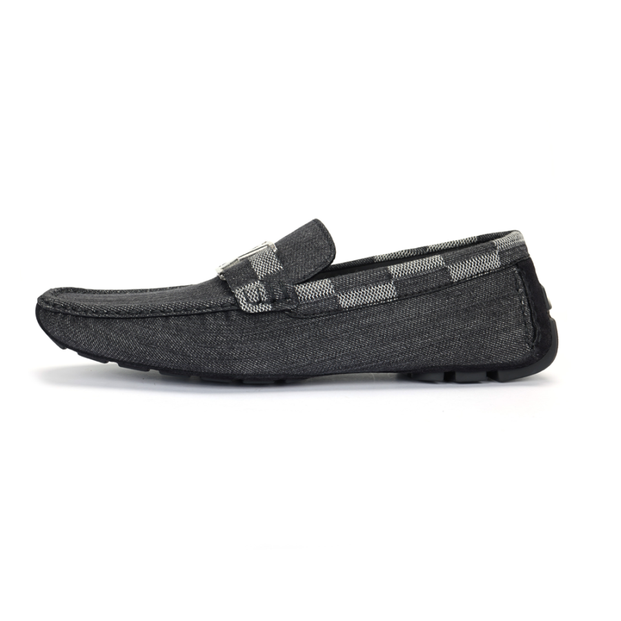 LOUIS VUITTON Hockenheim Moccasin Shoes 'Grey With Plaid Collar'