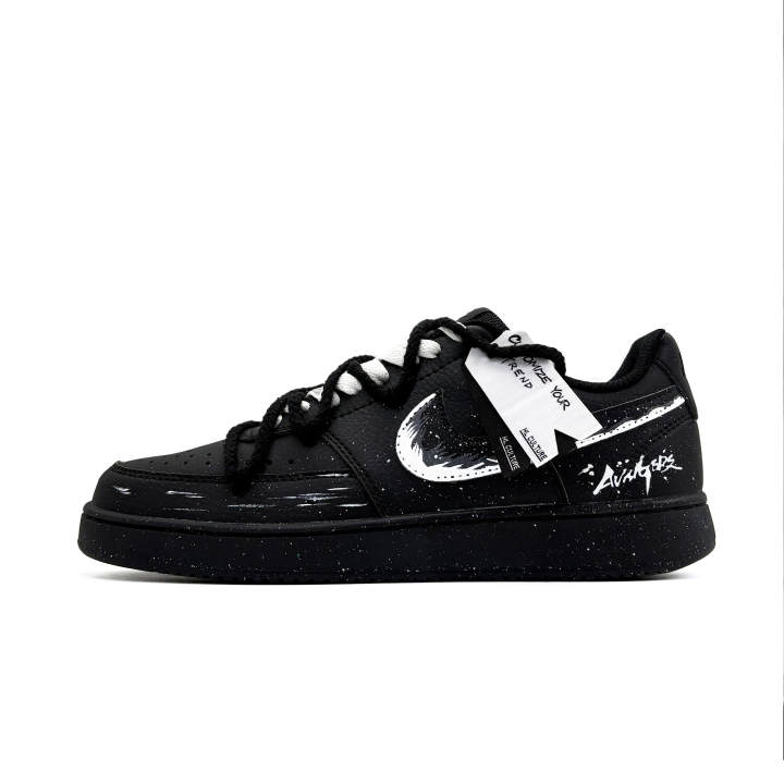 Nike Nike Court Vision Low White Blade Dark Trail Leather Slip Resistant Low top Skateboard Shoes Unisex Black