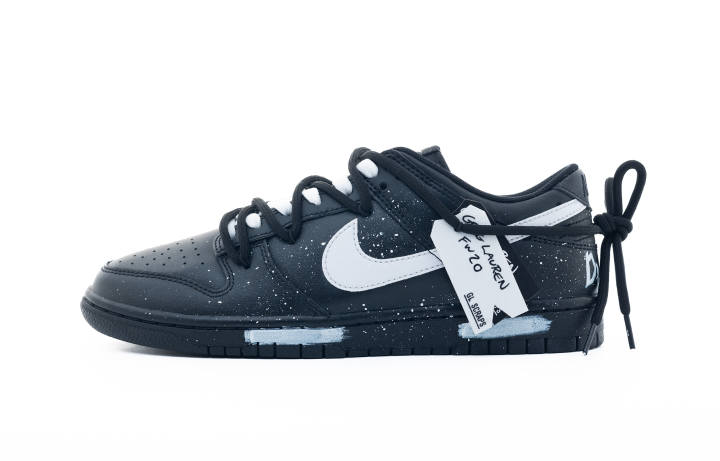 Nike Nike Dunk Black White Ink Splatter Synthetic Leather Abrasion Resistant Low top Skateboard Shoes Men's Black