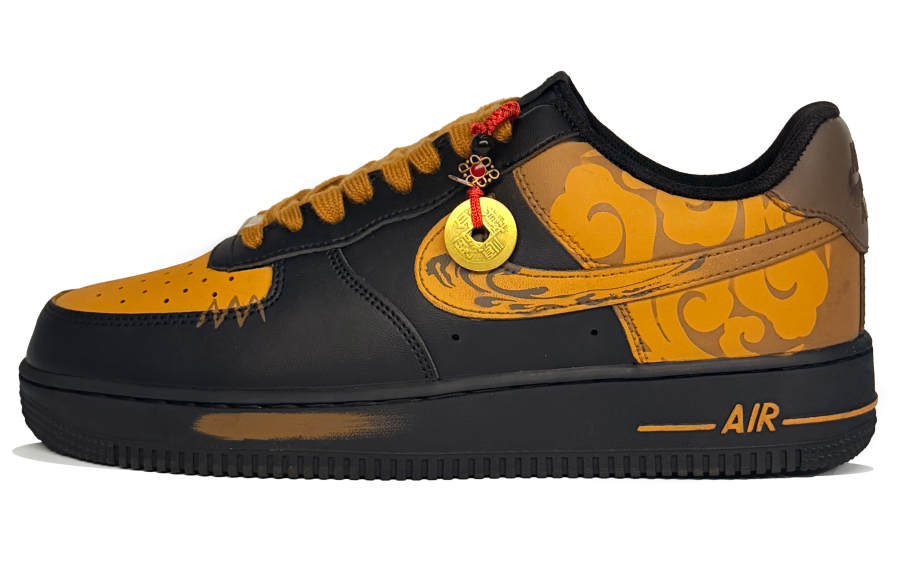 Nike Nike Air Force 1 Leather Abrasion Resistant Low top Skateboard Shoes Men's Black Yellow