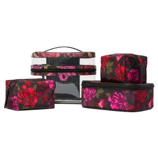 Victoria's Secret Black Sole Floral Print Makeup Bags Portable