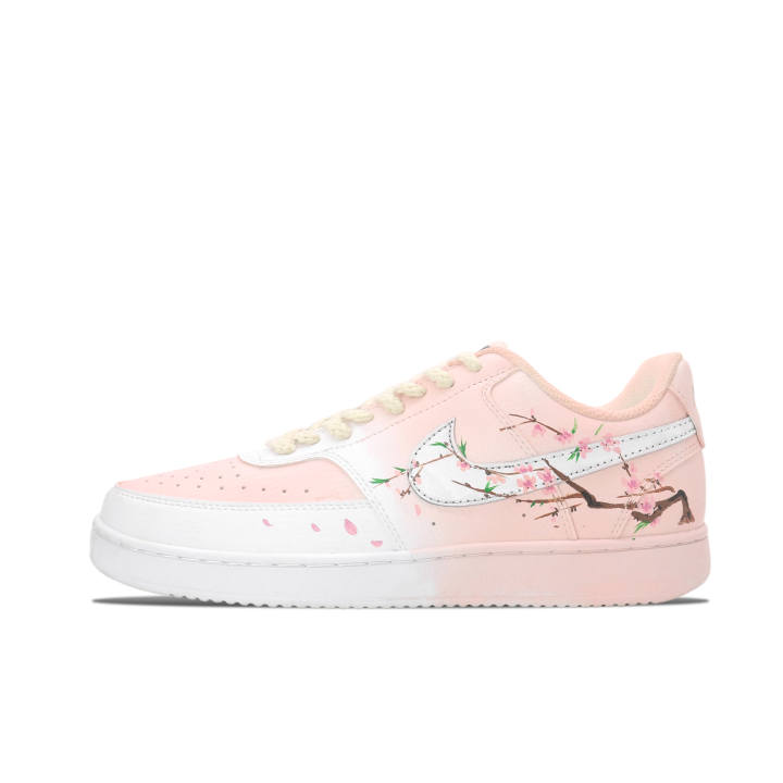 Nike Nike Court Vision 1 Peach Blossom Spring Wine Leather Lightweight And Breathable Low top Skateboard Shoes Men's Pink