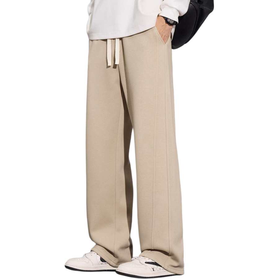 Tonlion Men's Youth Thickened And Fleece Lined Wide Leg Pants Solid Color Versatile Fashion Minimalist Style