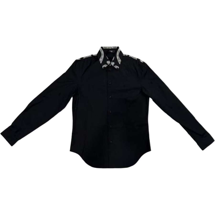 VERSACE VERSACE Shirts Men's Black Lapel Moderate Straight Fit