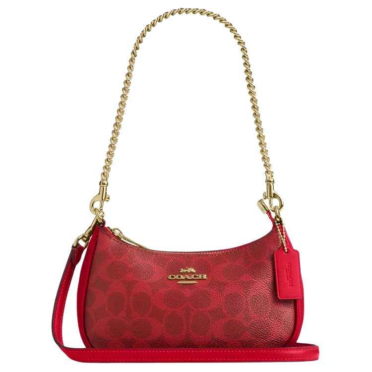 COACH Teri Signature Coated Canvas Shoulder Bag Mini Women's Bright Red