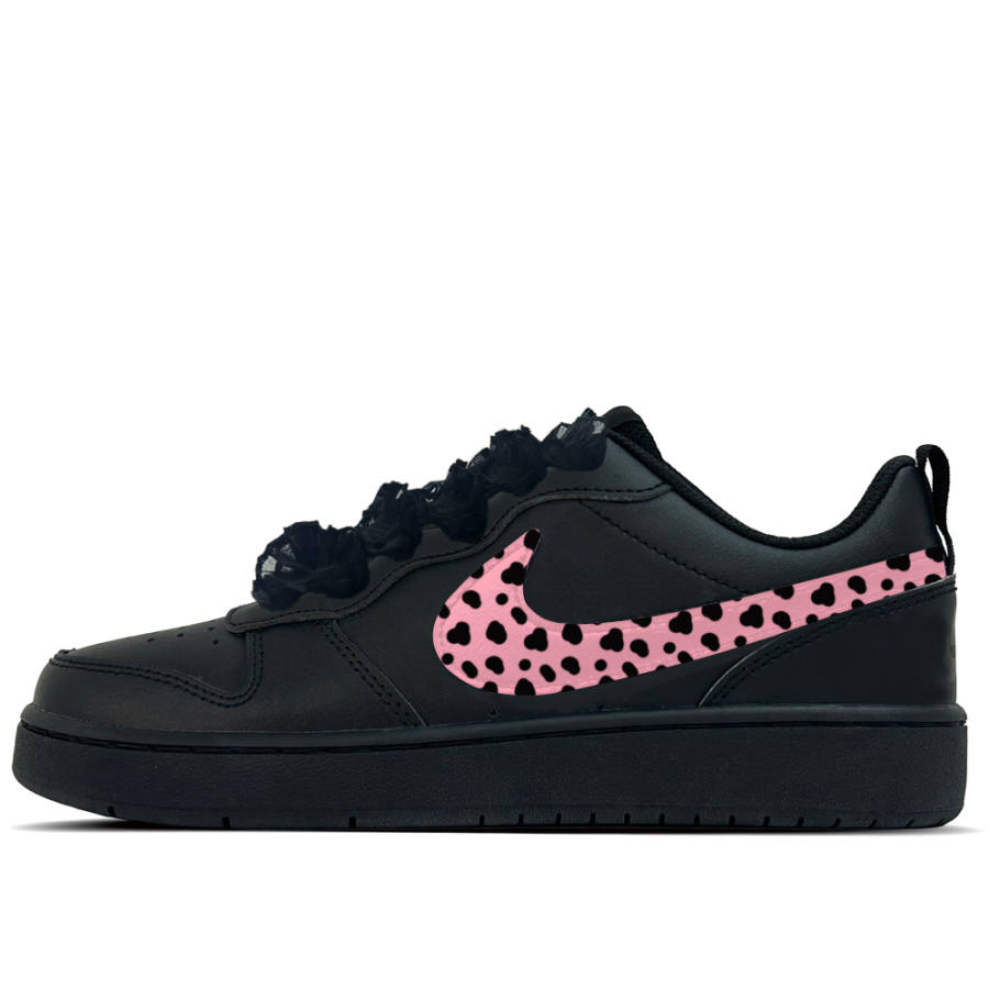 Nike Nike Court Borough Black Rose Ribbon Leather Slip Resistant Abrasion Resistant Low top Kids' Skateboarding Shoes Black