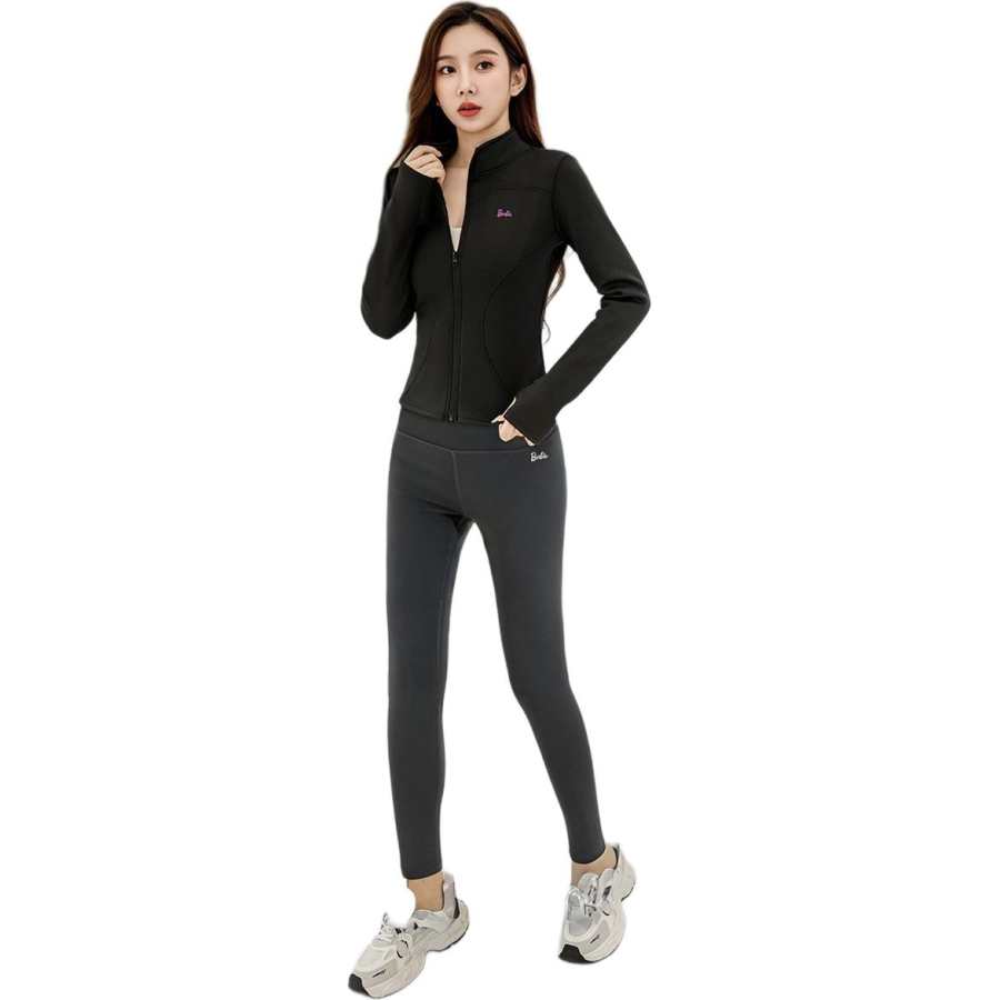 Barbie Fitness Sets Women's Stand Collar Thickened And Fleece Lined