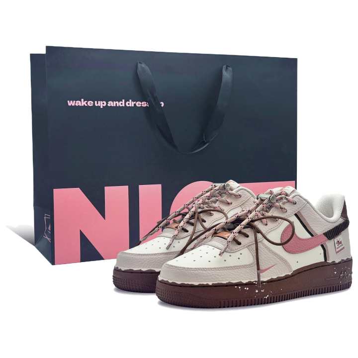 Nike Nike Air Force 1 Curlie Puppy Low top Skateboard Shoes Women's Pink Brown
