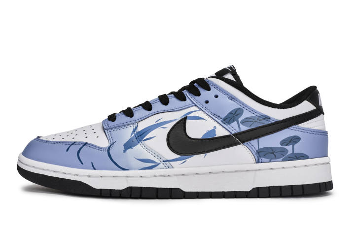 Nike Nike Dunk Walking Planet, Scale Shadow Chasing Waves Slip Resistant Low top Skateboard Shoes Women's Black White Blue