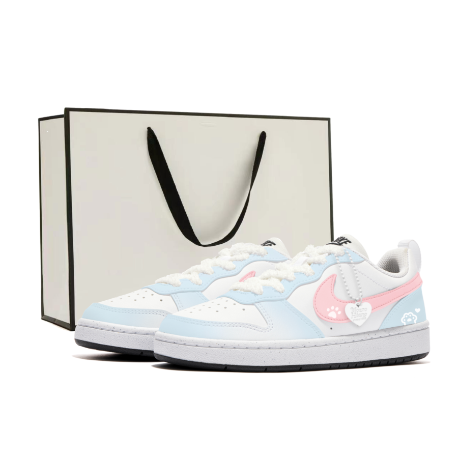 Nike Nike Court Borough Slip Resistant, Abrasion Resistant, Breathable Low top Skateboard Shoes Blue Pink GS