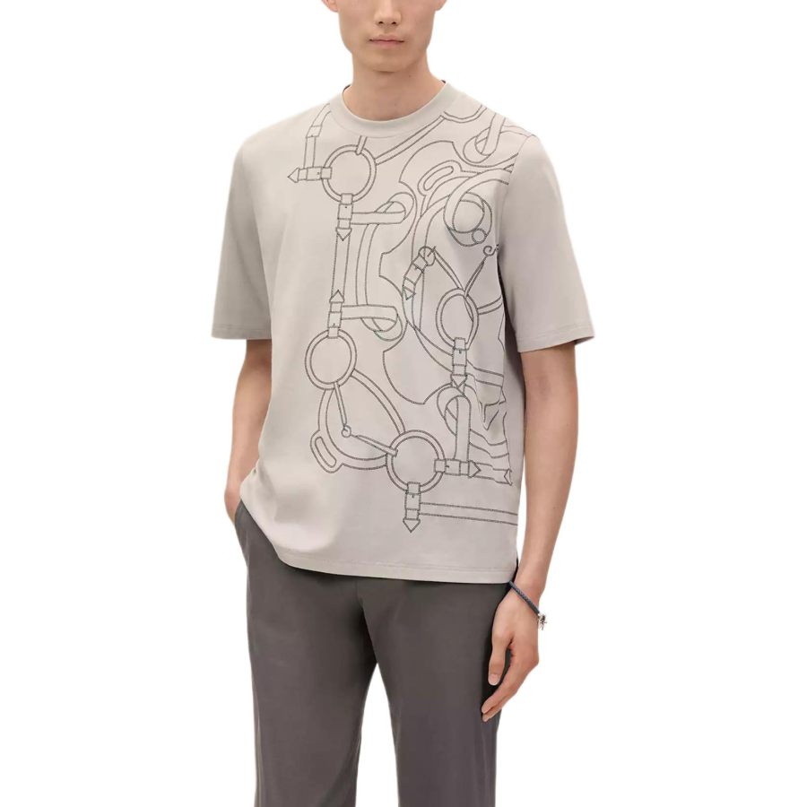 HERMES T Shirts Men's Gray Yellow Crew Neck Moderate