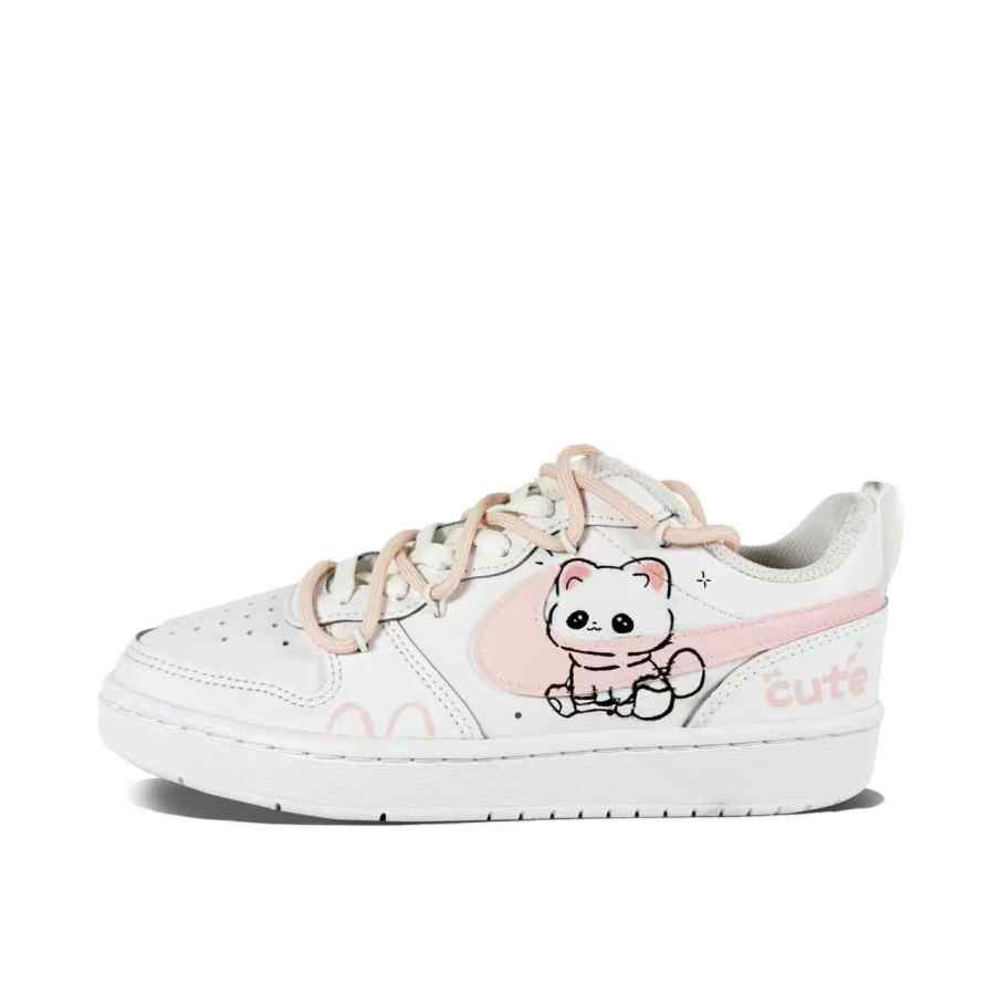 Nike Nike Court Borough Pink Cute Cat Paw Leather Slip Resistant Cushioning Abrasion Resistant Low top