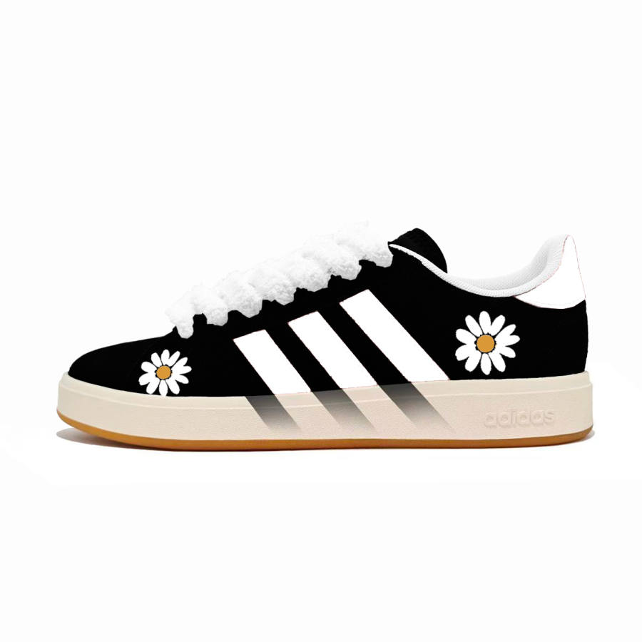 Adidas Adidas Grand Court Base 00s Fluffy Daisy Abrasion Resistant Slip Resistant Low top Skateboard Shoes Unisex Black White