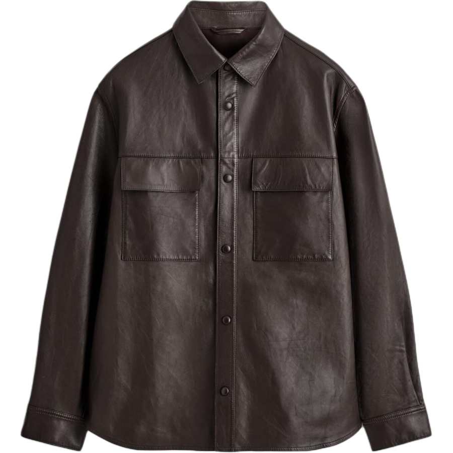 COS Leather Jackets Men's Dark Brown Lapel Moderate
