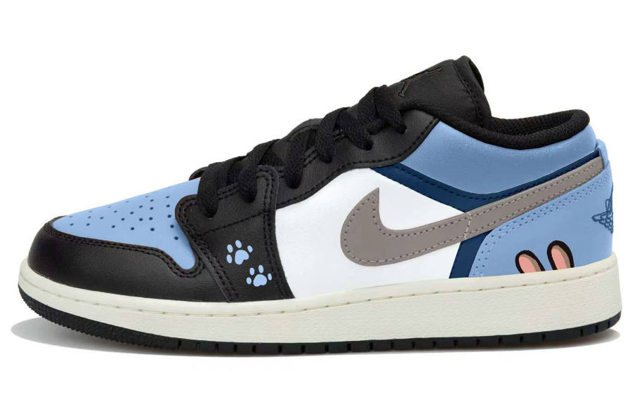 Jordan Jordan Air Jordan 1 Light Blue Rabbit Trail Low top Children's Basketball Shoes Blue Gray Teenagers