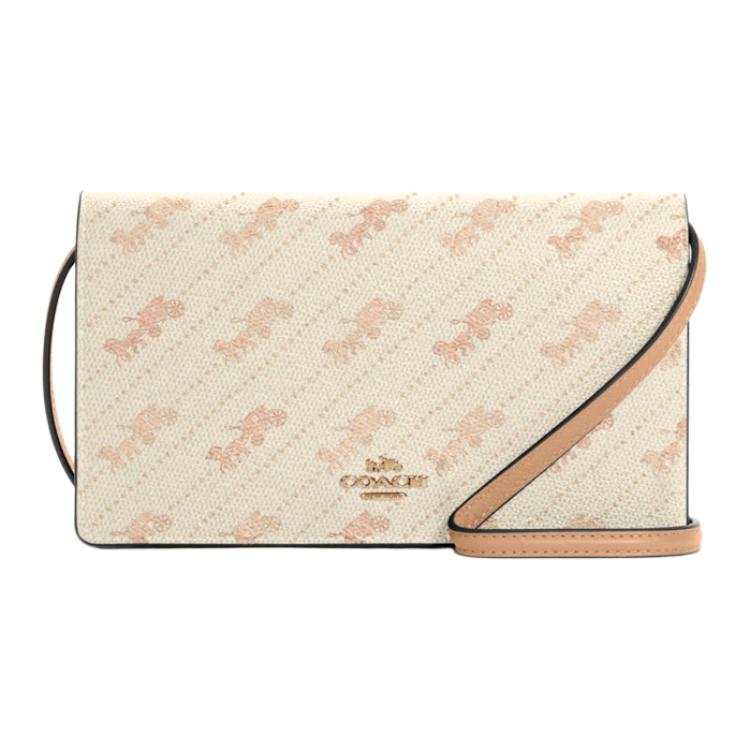 COACH Anna Print Coated Canvas With Smooth Leather Crossbody Bags Small Women's Ecru