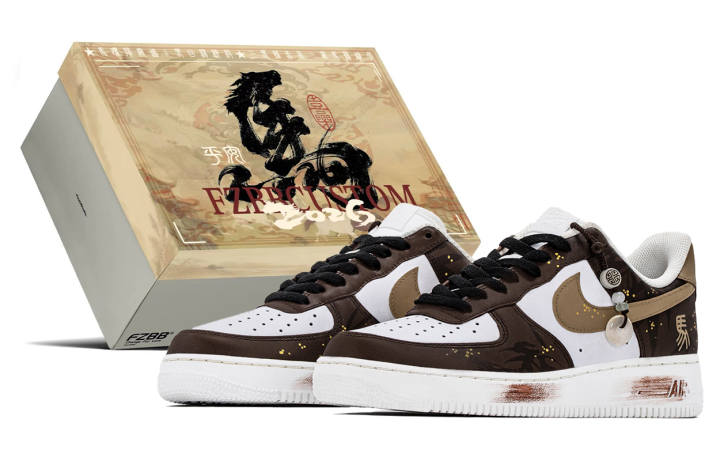 Nike Nike Air Force 1 CNY Box, Horse Year Coverage Thermal Coverage Low top Skateboard Shoes Men's Brown Gold