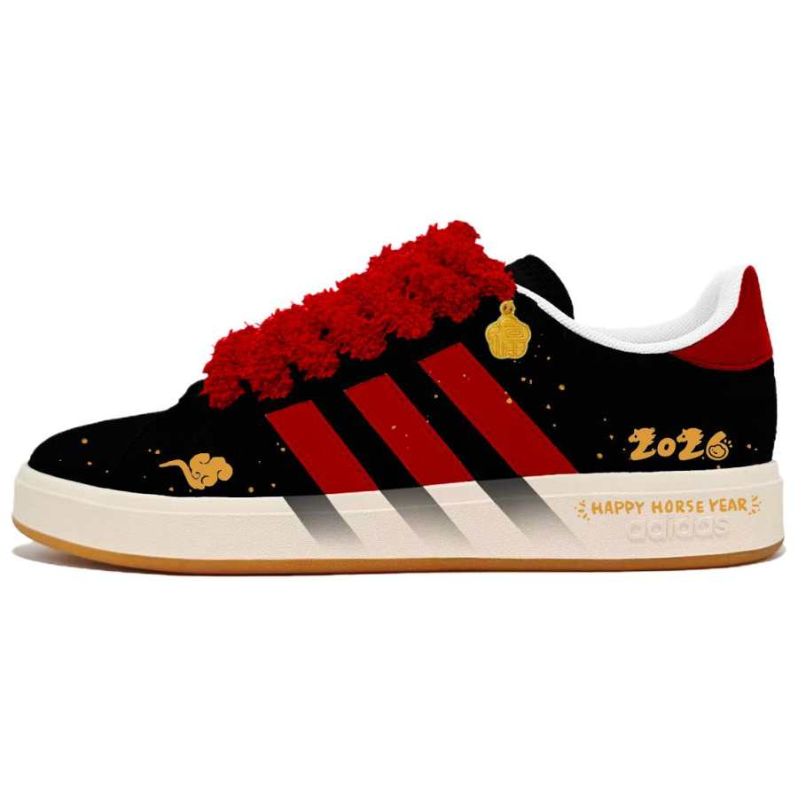 Adidas Adidas Grand Court Base 00s Red Velvet Horse Mark Abrasion Resistant Low top Skateboard Shoes Unisex Black Red
