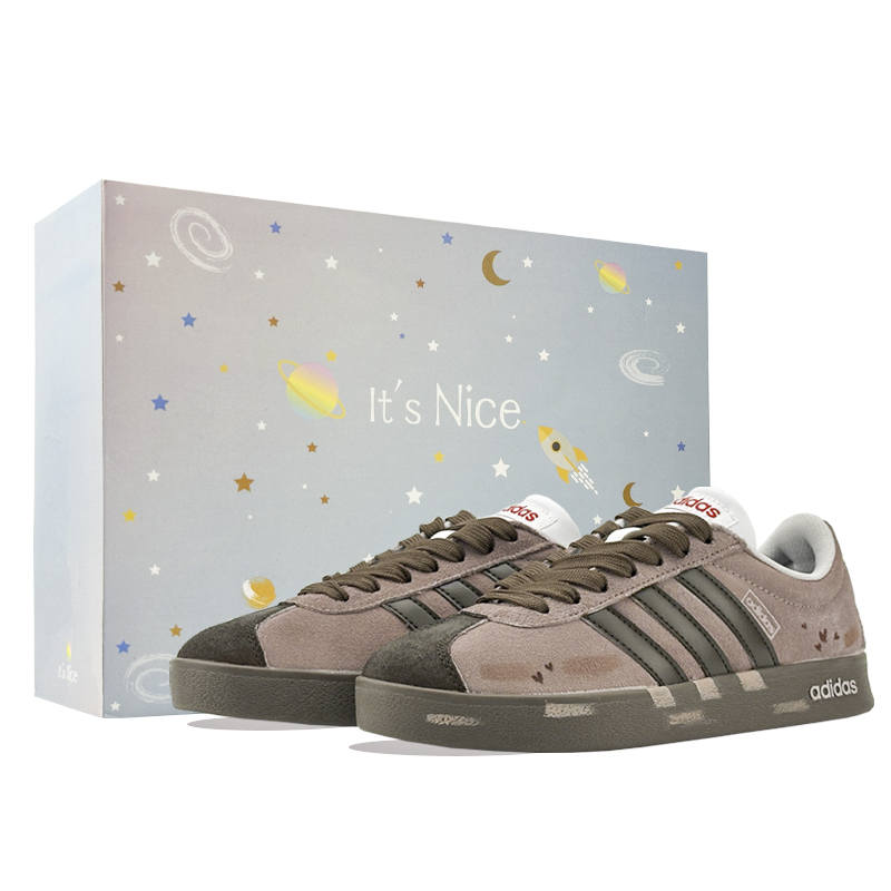 Adidas Adidas Vl Court Classic Dust Heart Impressions Box Abrasion Resistant Low top German Army Trainers Women's Pink Brown