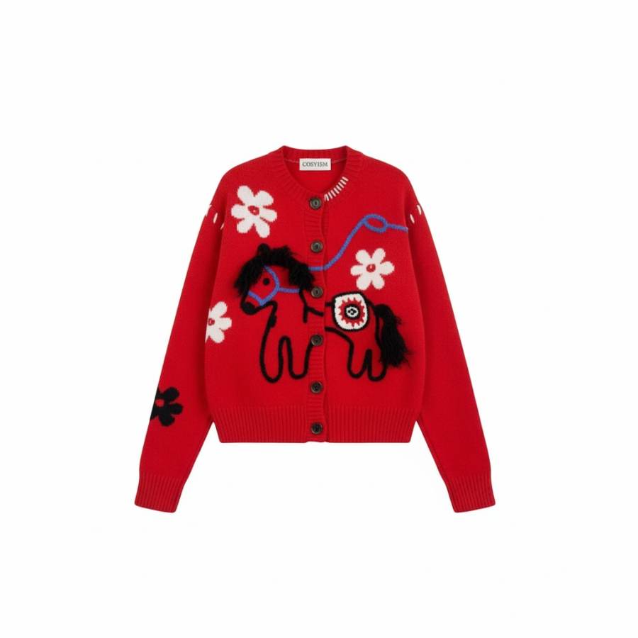 Cosyism Knitwear Women's Crew Neck Moderate Cardigan