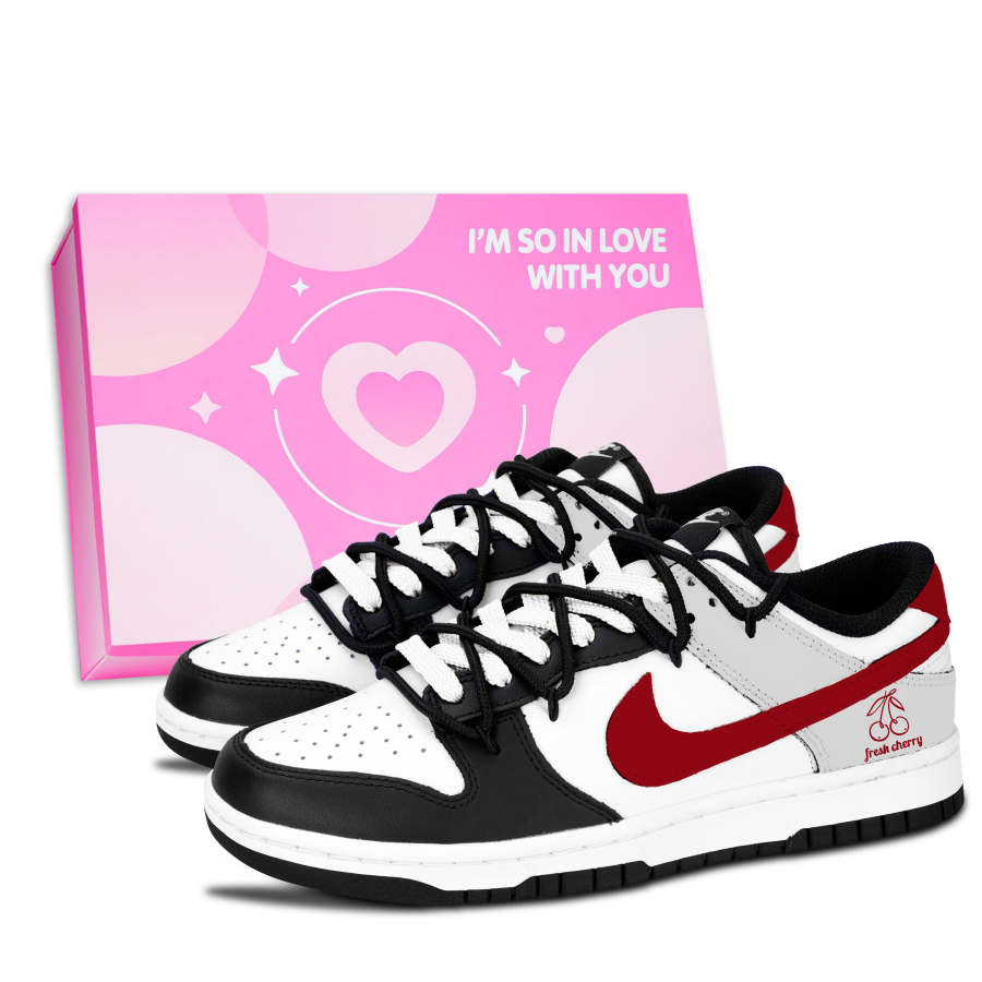 Nike Nike Dunk Black White, Crimson Cherry Fresh Cool Abrasion Resistant Low top Skateboard Shoes Unisex Red