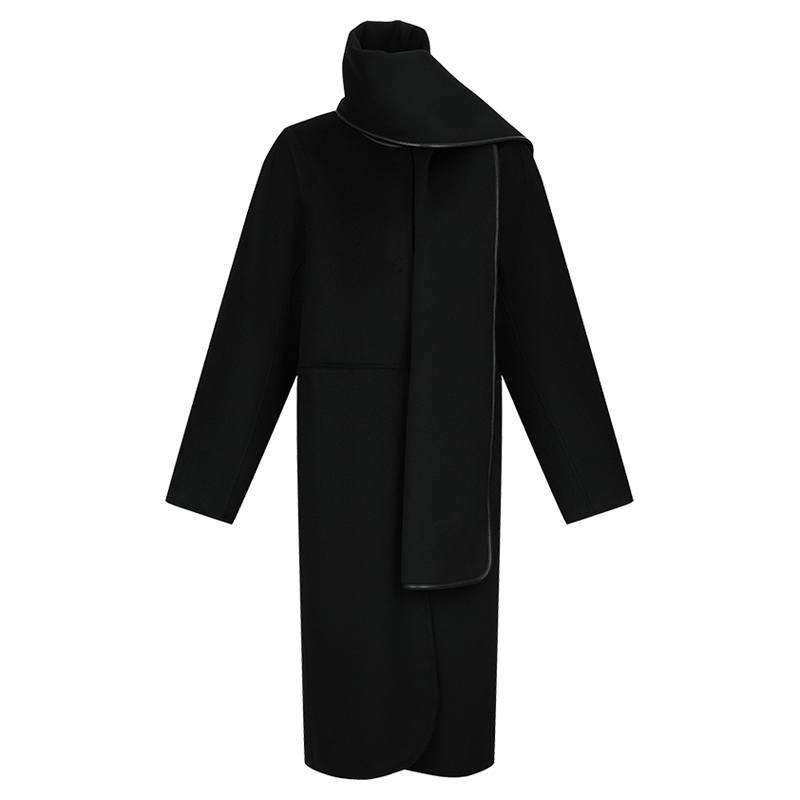 URBAN REVIVO Coats Women's Black Stand Collar Moderate