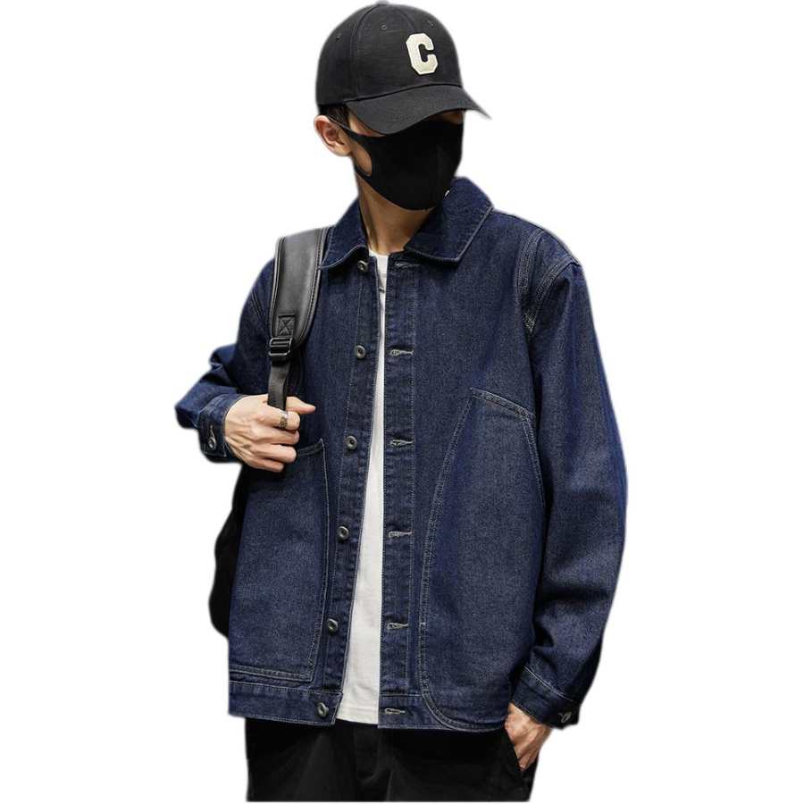 Tonlion Denim Jackets Unisex Dark Blue Lapel Thickened And Fleece Lined Straight Fit