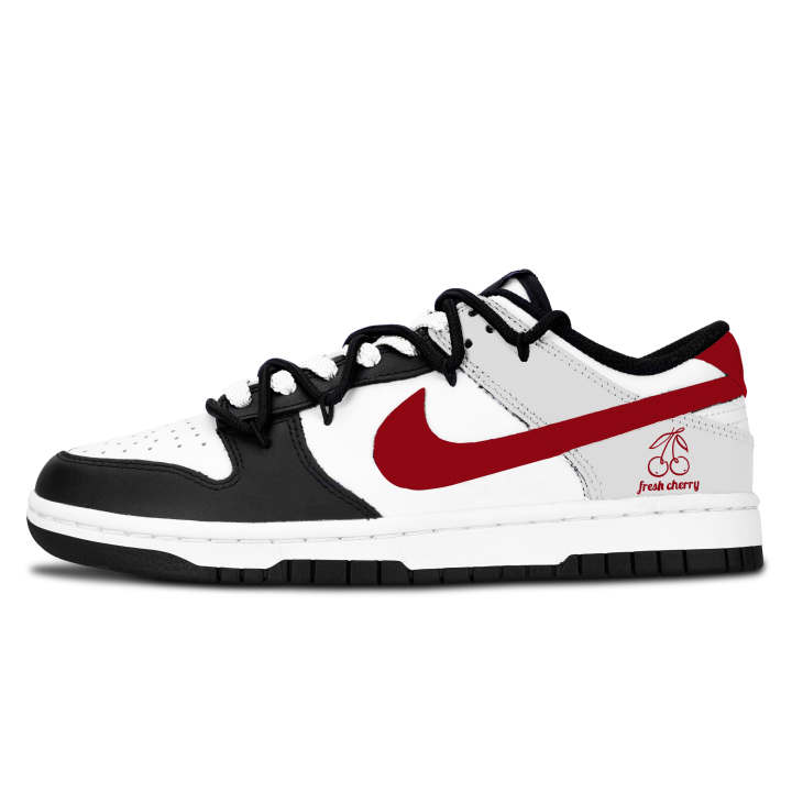 Nike Nike Dunk Black White, Crimson Cherry Fresh Cool Leather Slip Resistant Abrasion Resistant Low top Skateboard Shoes