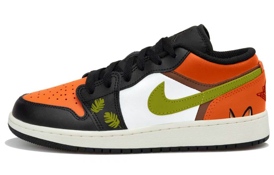 Jordan Jordan Air Jordan 1 Orange Shadow Fox Trace Low top Children's Basketball Shoes Black Orange Teenagers