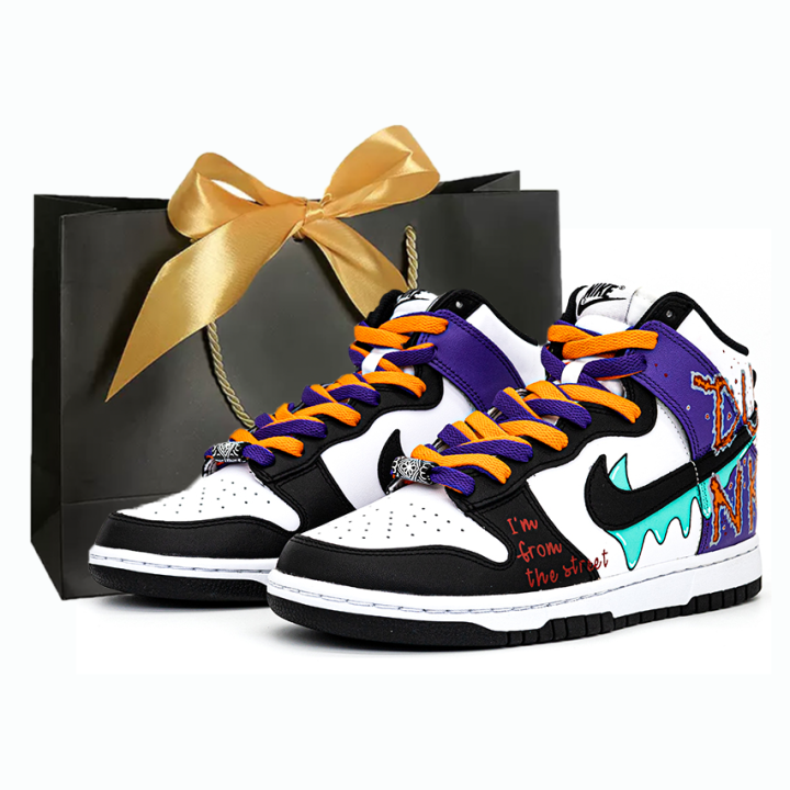 Nike Nike Dunk Leather High top Skateboard Shoes Men's Black Purple