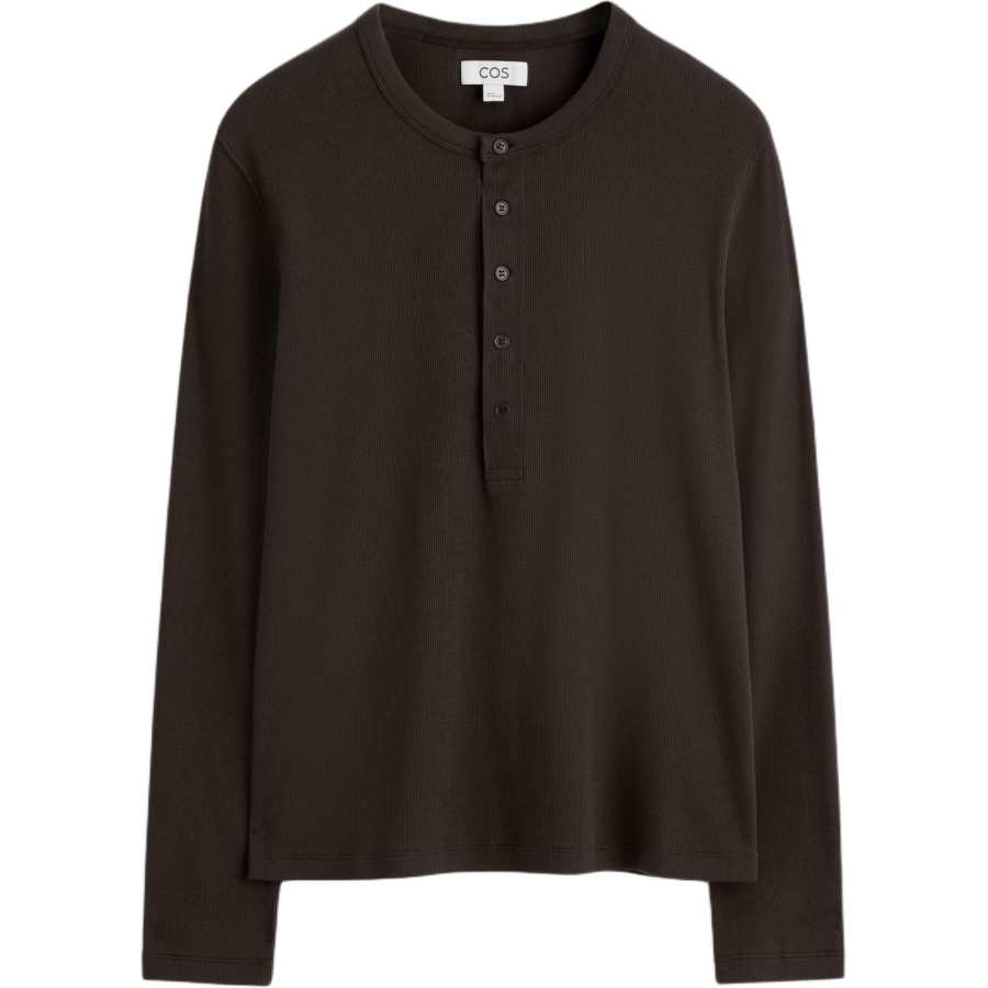 COS T Shirts Men's Dark Brown Henry Collar