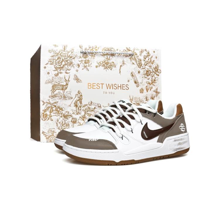 Nike Nike Full Force Vassell Height Increasing Abrasion Resistant Slip Resistant Low top Skateboard Shoes Men's White Brown