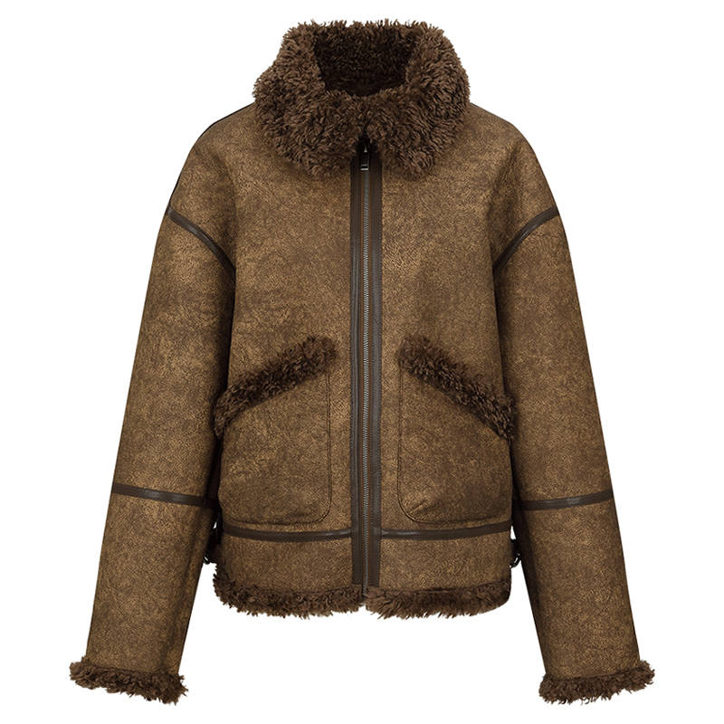 URBAN REVIVO Jackets Women's Coffee Brown Stand Collar Thickened Other