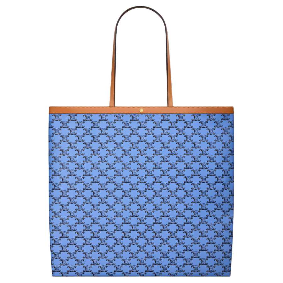 CELINE Natural Cow Leather Binding Handbag, Shoulder Bag Large Women's Blue & Black