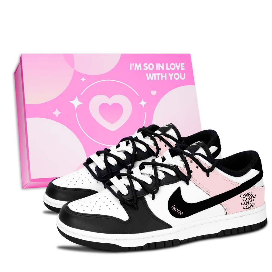 Nike Nike Dunk Black White, Pink Love Urban Chic Style Abrasion Resistant Low top Skateboard Shoes Unisex Pink