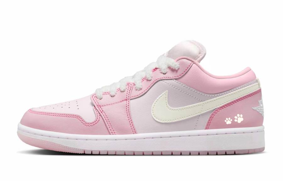 Jordan Jordan Air Jordan 1 Meow Sauce Synthetic Leather Low top Children's Basketball Shoes Pink Teenagers