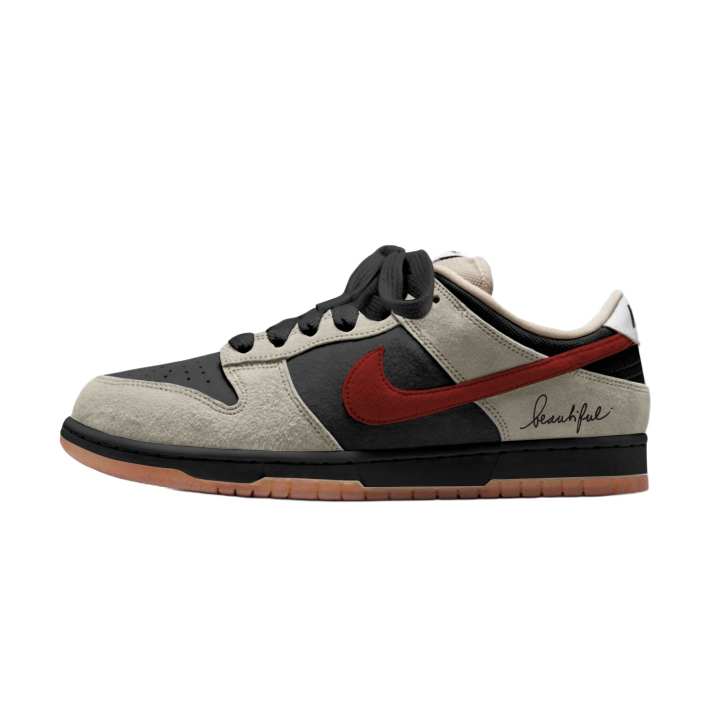 Nike Nike Dunk SB Ink Written Crimson Stripes Abrasion Resistant Low top Skateboard Shoes Unisex Black Red