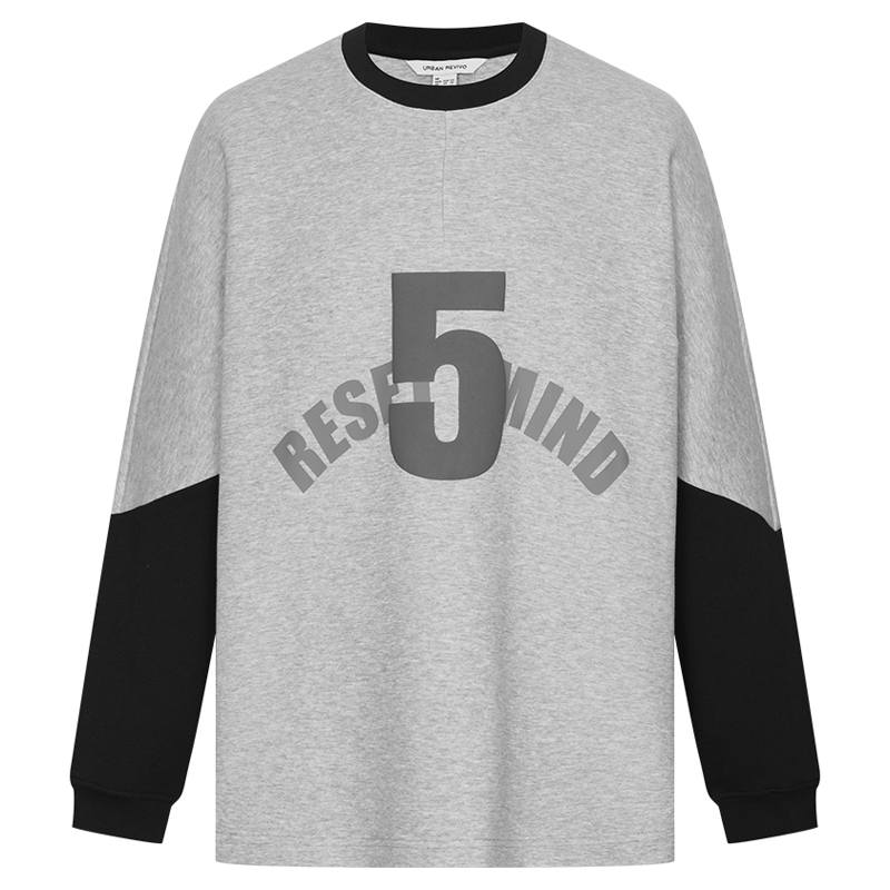 URBAN REVIVO Sweatshirts Men's Light Gray Heather Gray Crew Neck Moderate