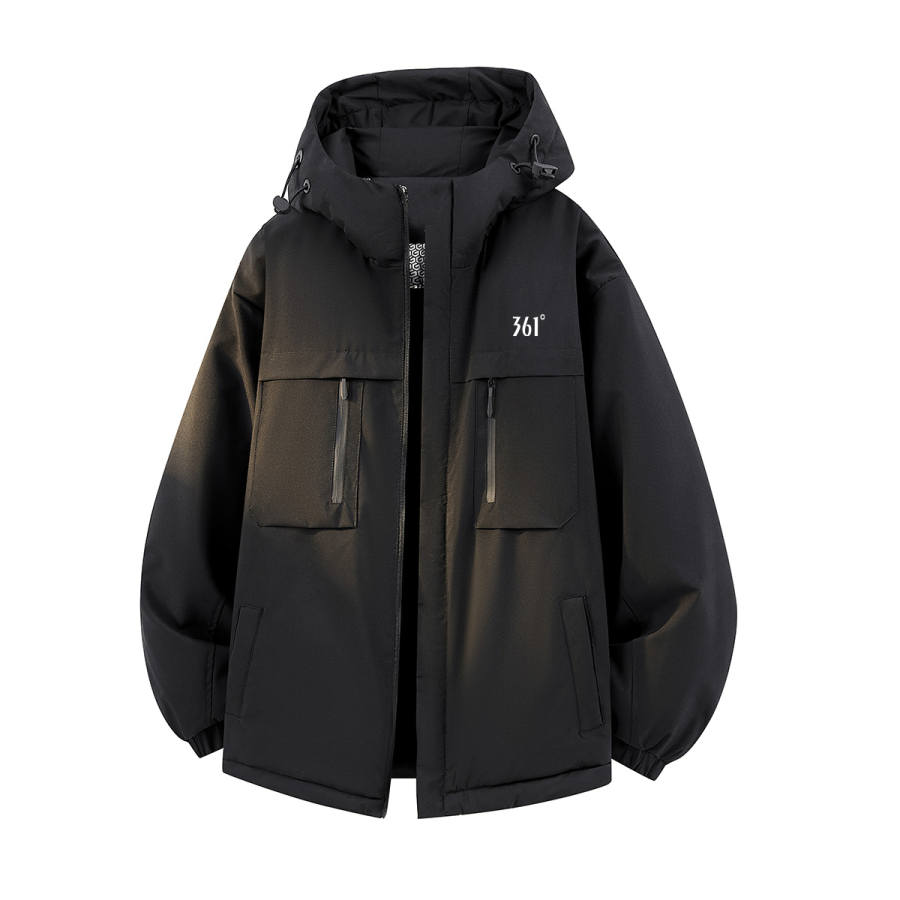 361° Puffer Jackets Unisex Super Black Hooded Thickened Puffer Jacket
