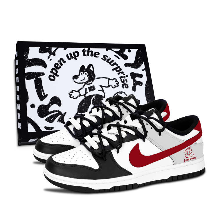 Nike Nike Dunk Black White, Crimson Cherry Fresh Cool Abrasion Resistant Low top Skateboard Shoes Unisex Red