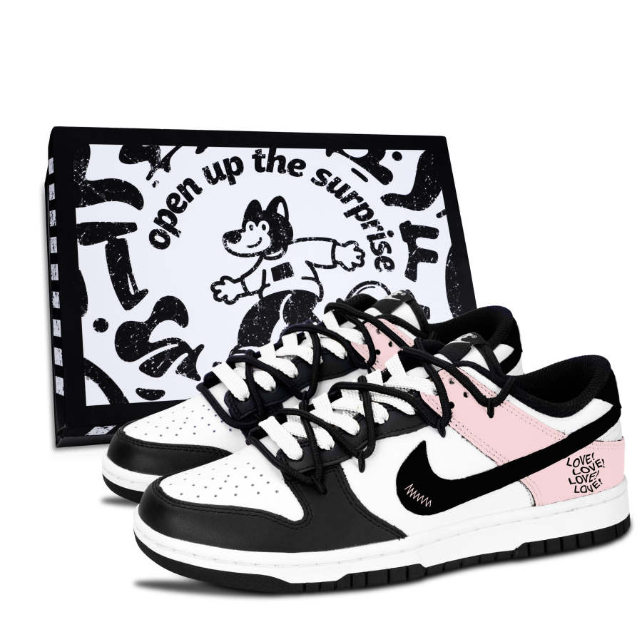 Nike Nike Dunk Black White, Pink Love Urban Chic Style Abrasion Resistant Low top Skateboard Shoes Unisex Pink