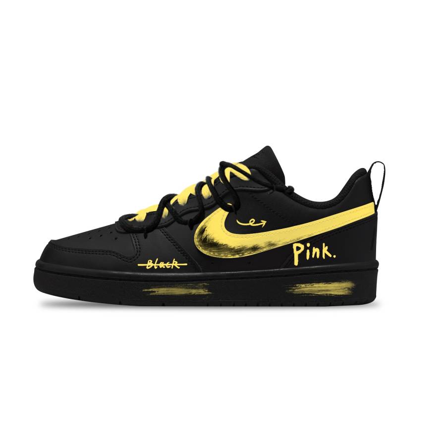 Nike Nike Court Borough Yellow P Color Block Abrasion Resistant Breathable Low top Kids' Skateboarding Shoes Black Yellow
