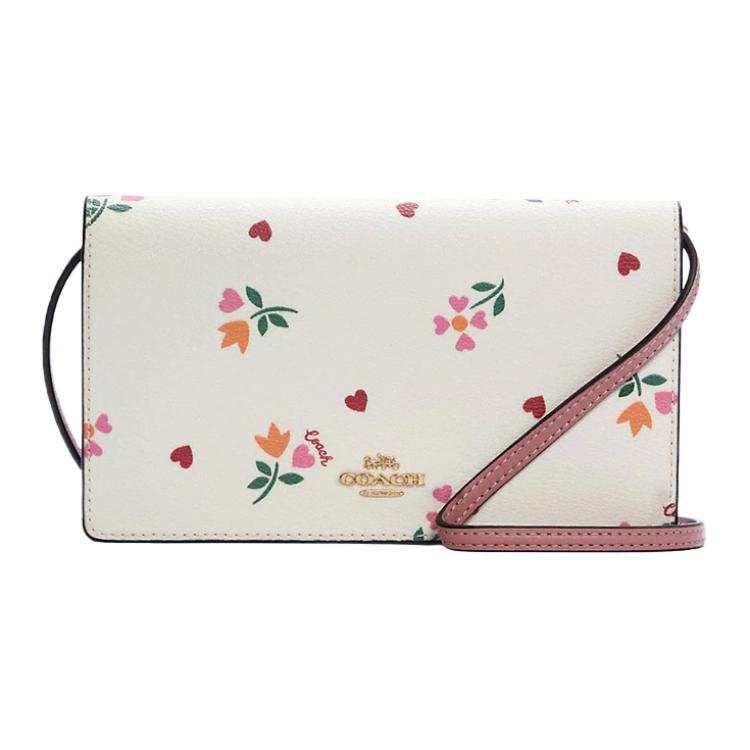 COACH Anna Coated Canvas With Leather Crossbody Bags Small Women's Pink White Multicolor