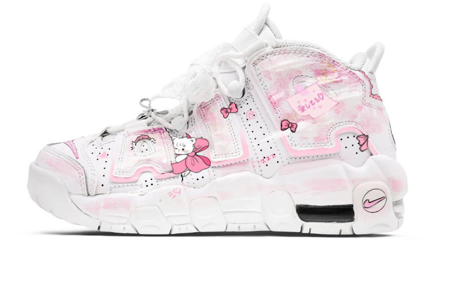 Nike Nike Air More Uptempo Sacred Knot Pink Leather Abrasion Resistant Mid top Vintage Basketball Shoes Women's White Pink