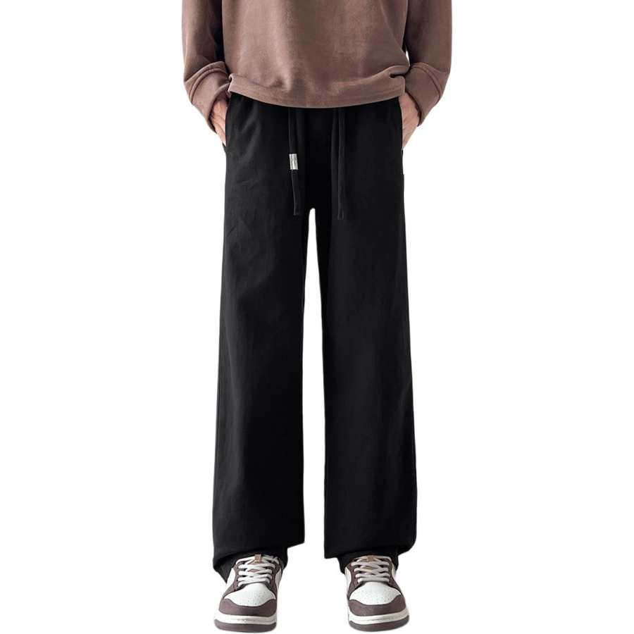 Tonlion Casual Pants Men's Black Thickened And Fleece Lined Wide Leg Pants