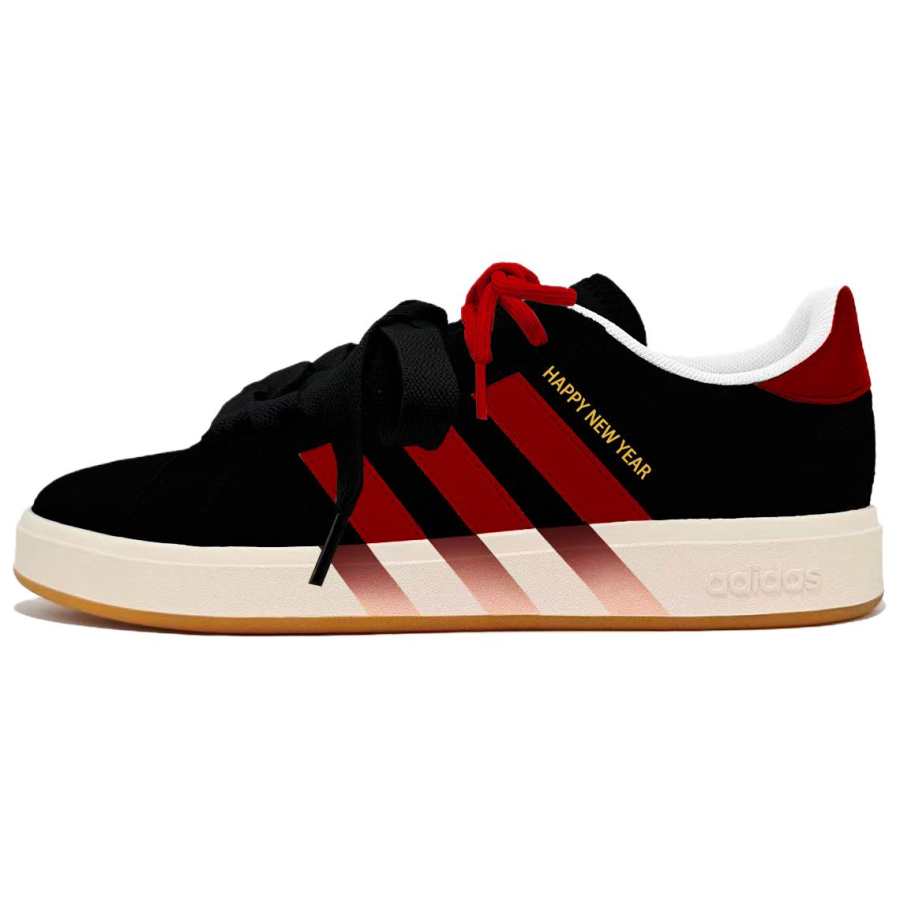 Adidas Adidas Grand Court Base 00s Fiery Galloping Horse Abrasion Resistant Low top Skateboard Shoes Unisex Black Red