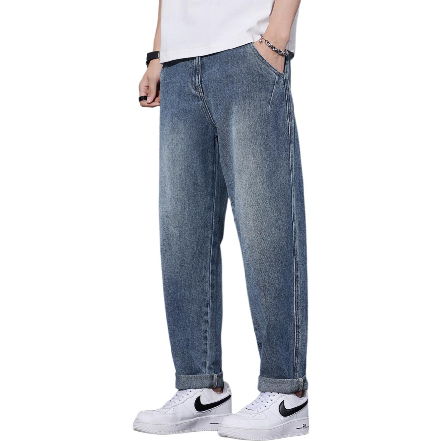 Tonlion Jeans Unisex Blue Gray Thickened And Fleece Lined Tapered Pants