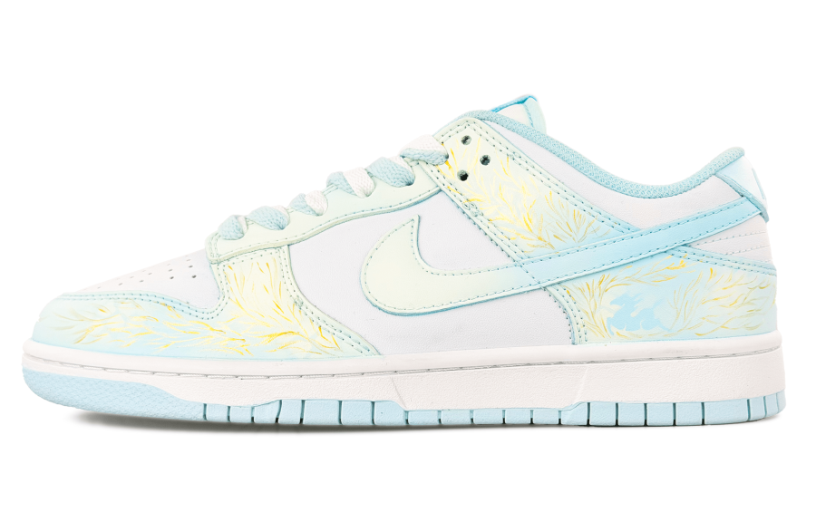Nike Nike Dunk Leather Slip Resistant And Breathable Low top Kids' Skateboarding Shoes Cyan White Teenagers