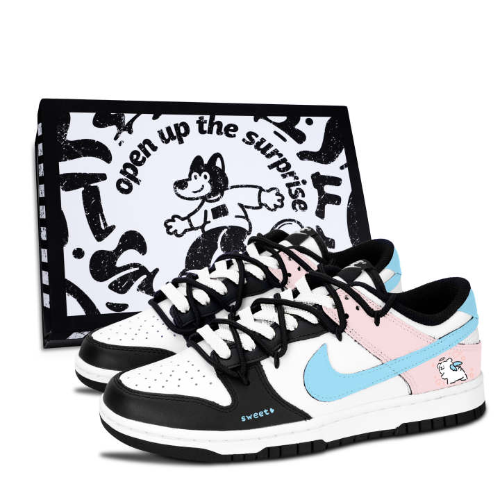 Nike Nike Dunk Black White, Pink Sweet Blue Cute Leather Slip Resistant Abrasion Resistant Low top Skateboard Shoes Pink